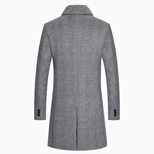 Men's Plaid Wool Coat with Cotton Padding and Lapel Collar