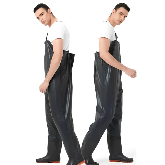 Water Resistant PVC Chest Waders with Adjustable Straps and Traction Boots