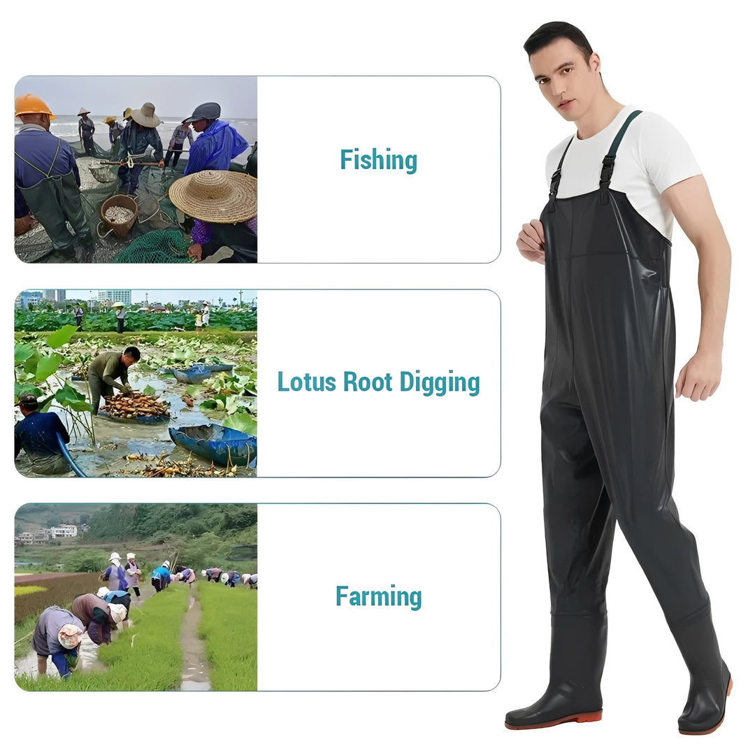 Water Resistant PVC Chest Waders with Adjustable Straps and Traction Boots