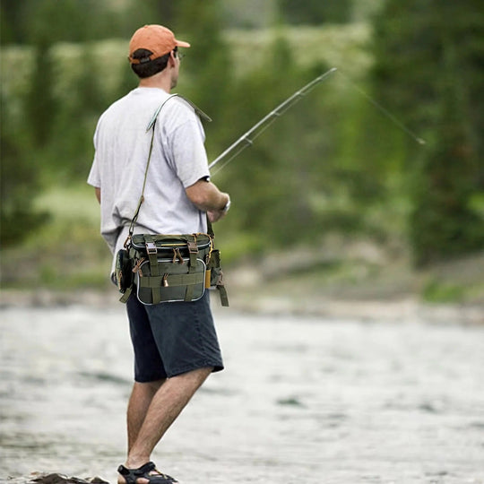 Fishing Gear Storage Bag with Multiple Compartments and Shoulder Strap