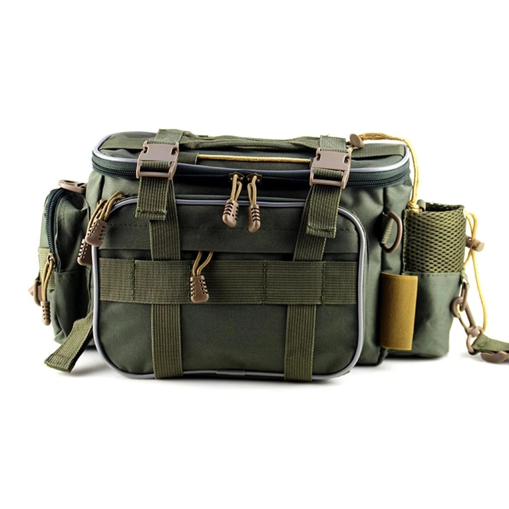 Fishing Gear Storage Bag with Multiple Compartments and Shoulder Strap
