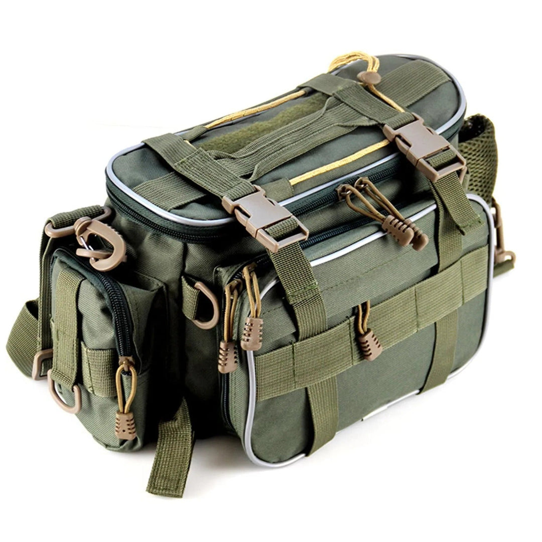 Fishing Gear Storage Bag with Multiple Compartments and Shoulder Strap