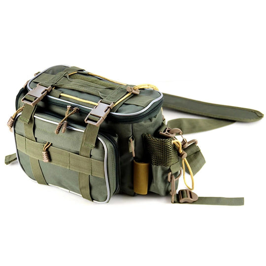 Fishing Gear Storage Bag with Multiple Compartments and Shoulder Strap