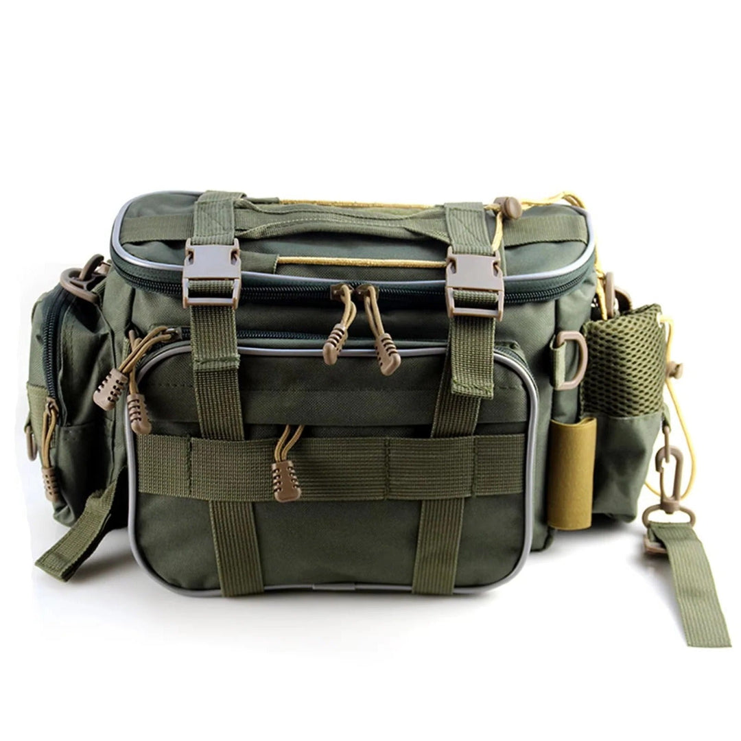 Fishing Gear Storage Bag with Multiple Compartments and Shoulder Strap