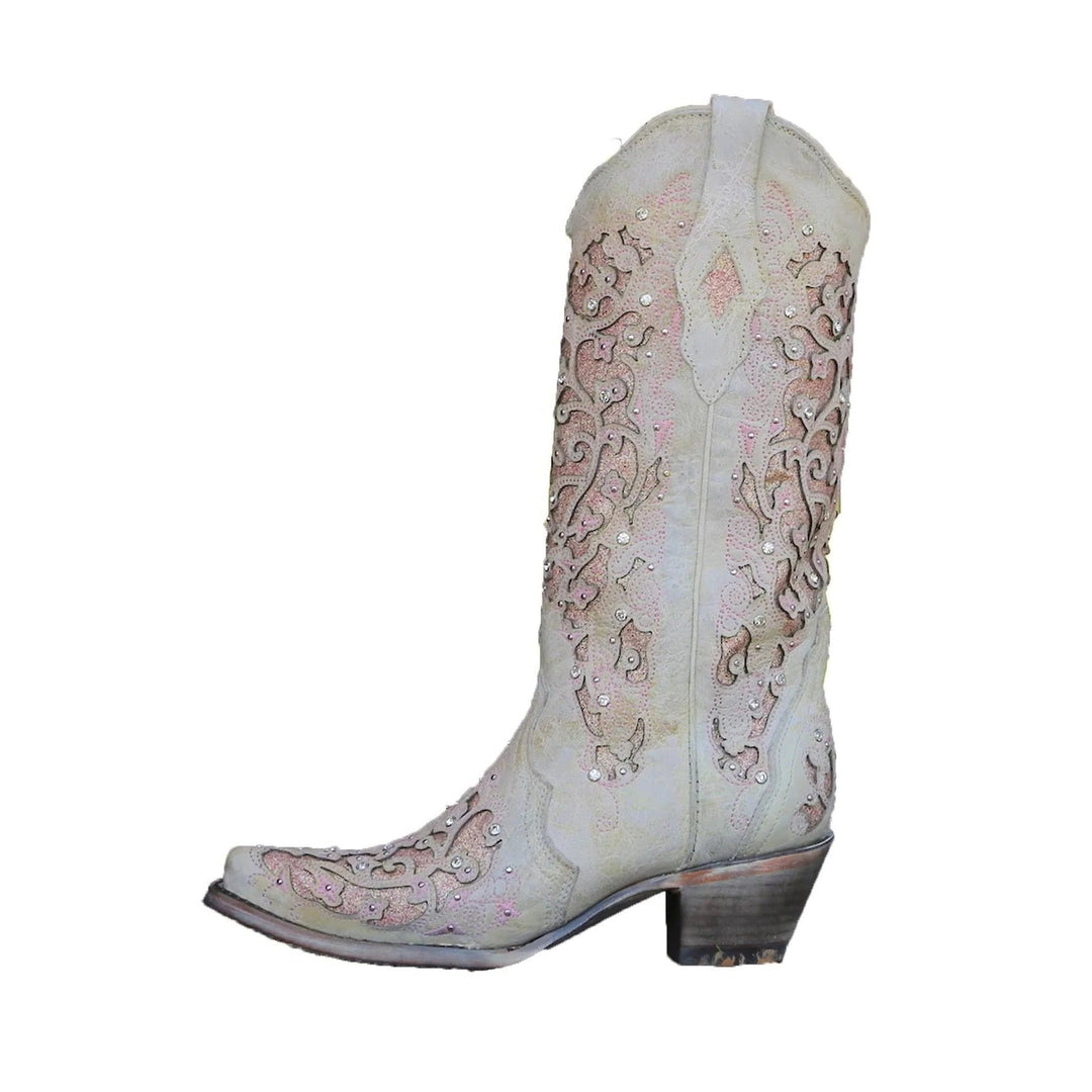 Sequined Embroidered Pointed Toe Boots with Colour Block Heel Design