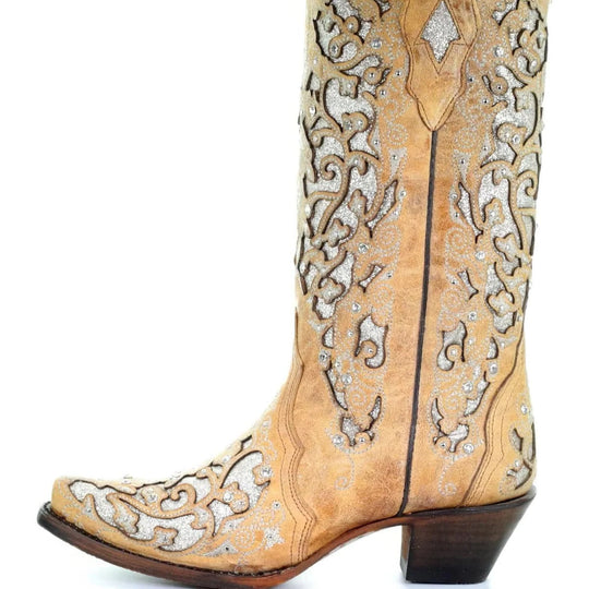 Sequined Embroidered Pointed Toe Boots with Colour Block Heel Design