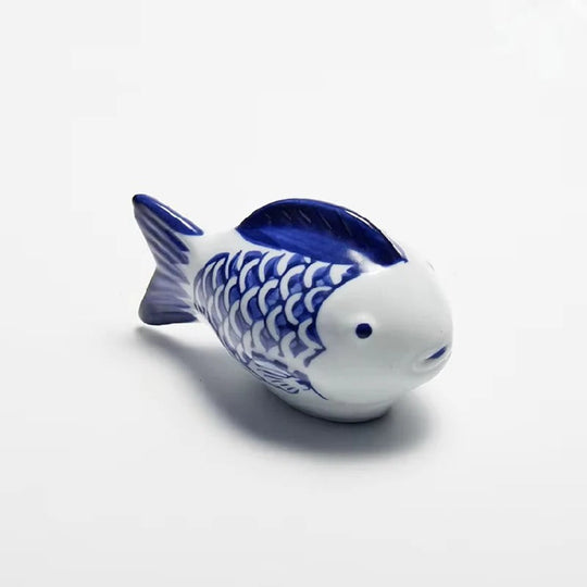 Porcelain Koi Fish Desktop Ornament with Blue and White Pattern