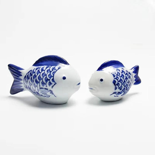 Porcelain Koi Fish Desktop Ornament with Blue and White Pattern