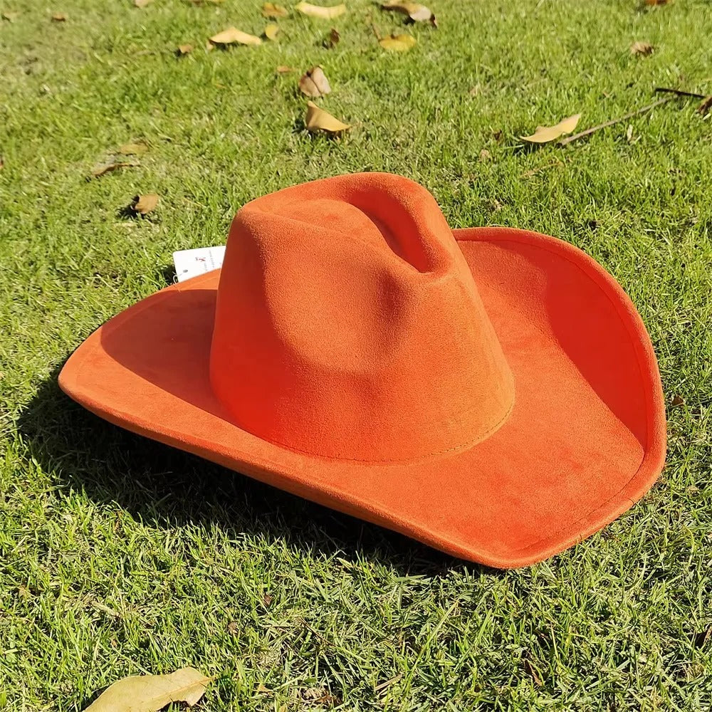 Unisex Suede Western Cowboy Hat with Wide Brim