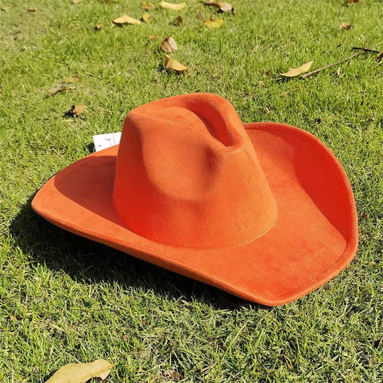Unisex Suede Western Cowboy Hat with Wide Brim
