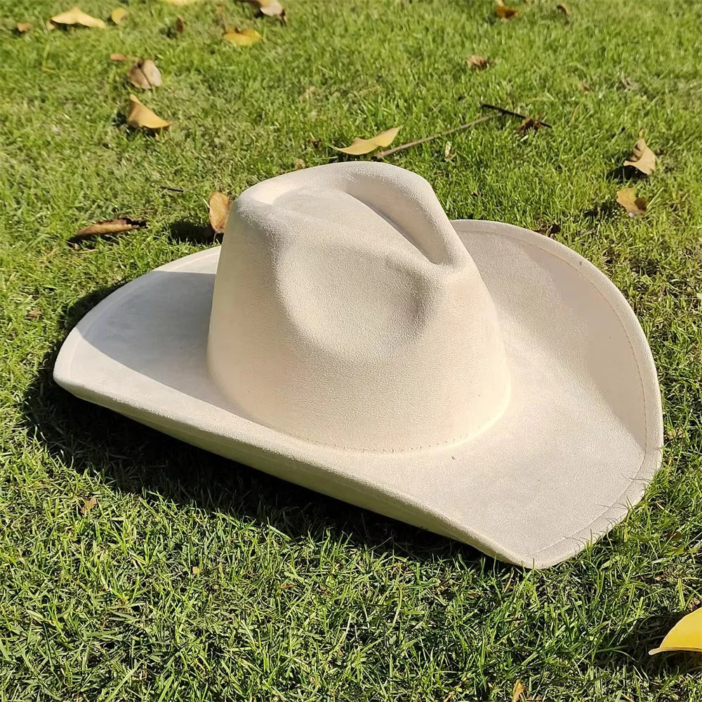 Unisex Suede Western Cowboy Hat with Wide Brim