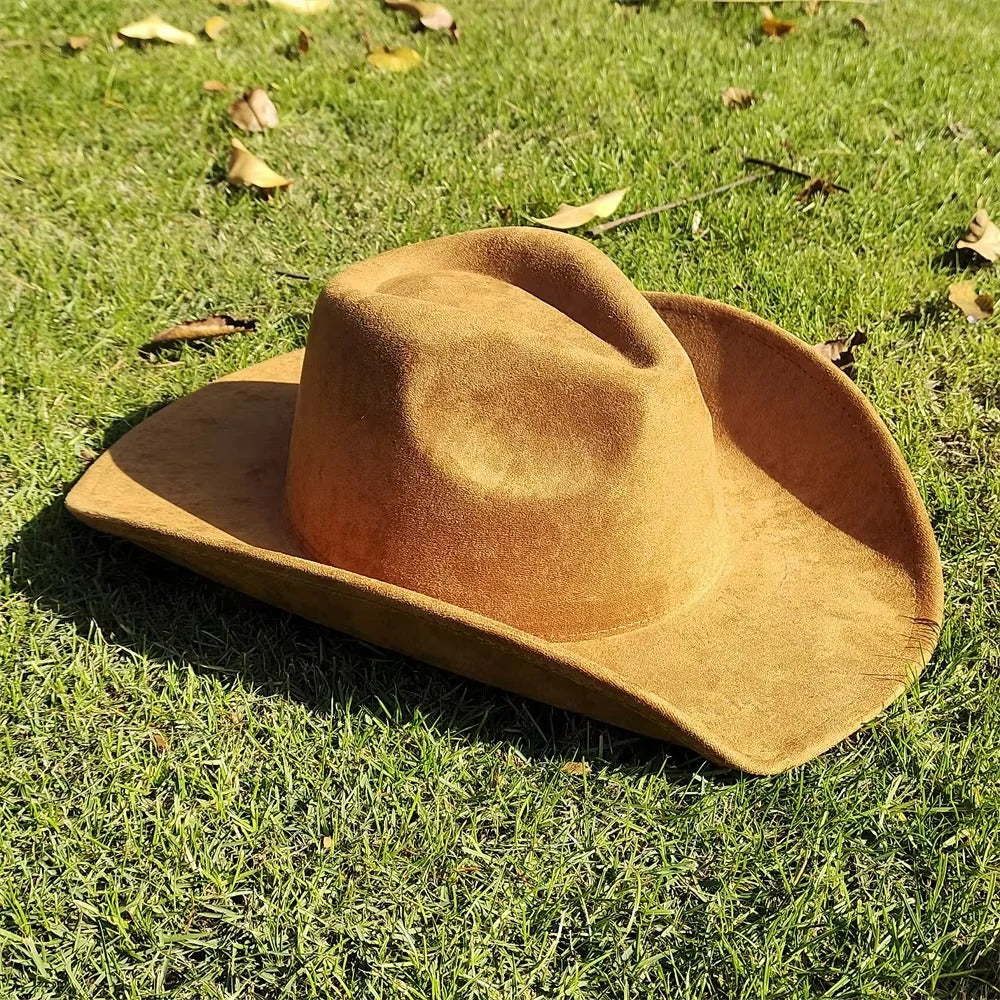 Unisex Suede Western Cowboy Hat with Wide Brim