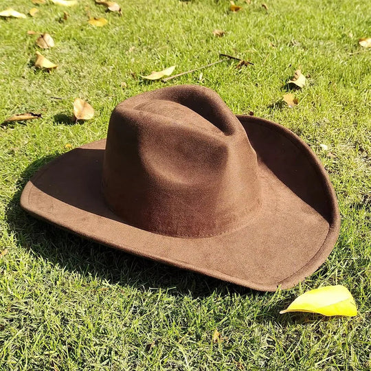 Unisex Suede Western Cowboy Hat with Wide Brim