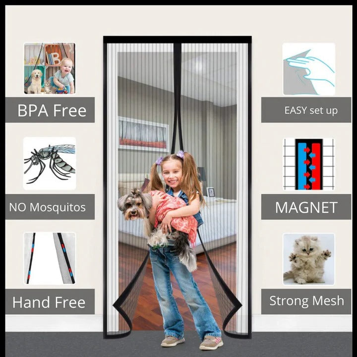 Magnetic Mesh Screen Door with Self-Closing Design