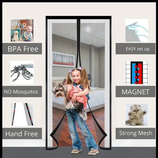Magnetic Mesh Screen Door with Self-Closing Design