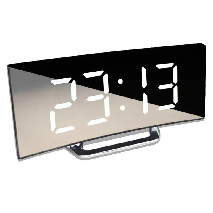 Digital Alarm Clock with Curved LED Mirror Screen