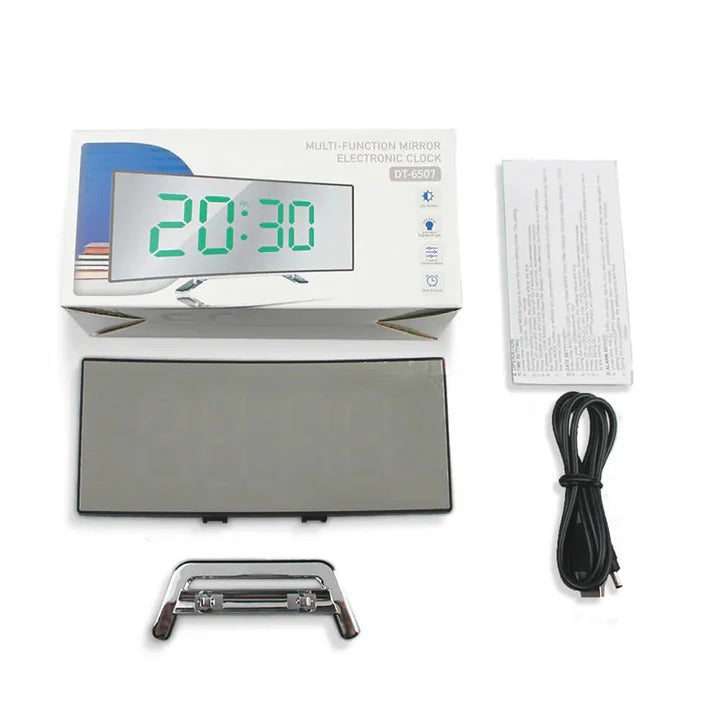 Digital Alarm Clock with Curved LED Mirror Screen