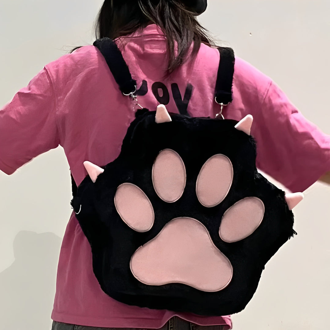 Cat Paw Plush Backpack Purse with Adjustable Straps for Women