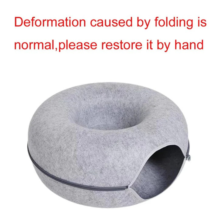Round Donut Cat Bed with Plush Cushion