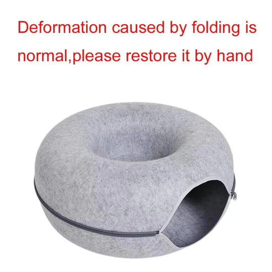 Round Donut Cat Bed with Plush Cushion