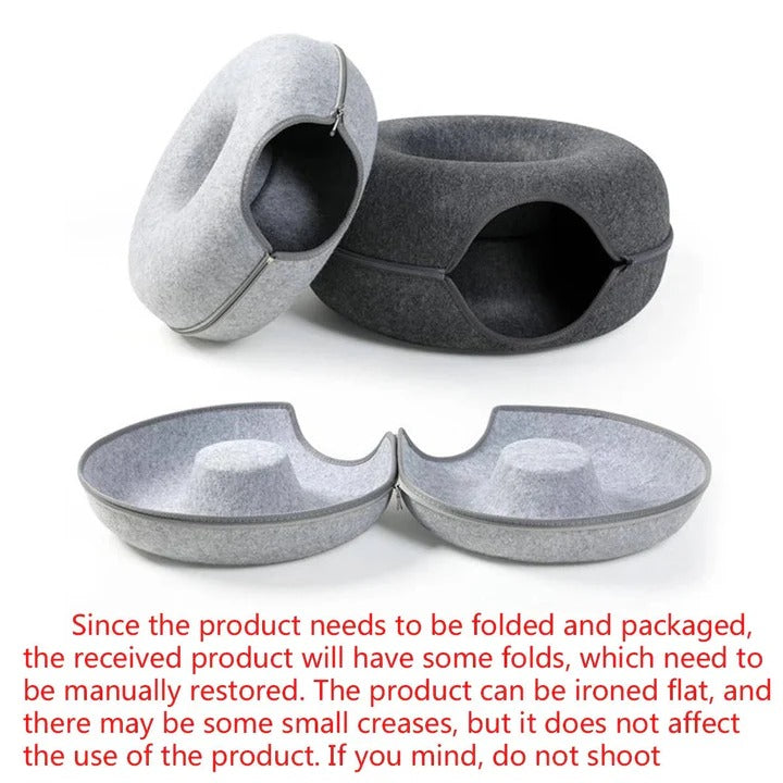 Round Donut Cat Bed with Plush Cushion