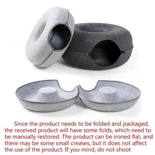 Round Donut Cat Bed with Plush Cushion