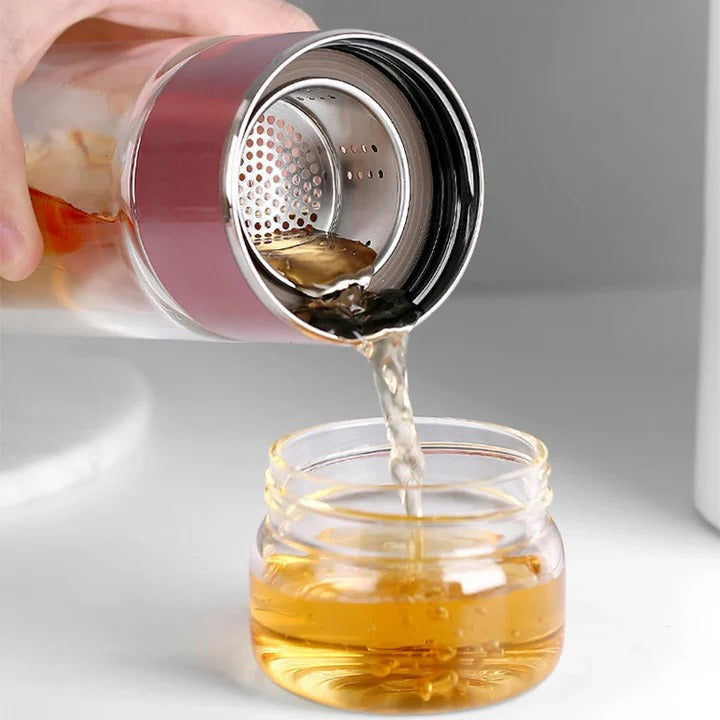 Double Wall Borosilicate Glass Tea Infuser Bottle, 430ml