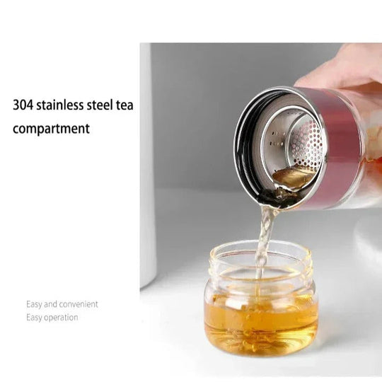 Double Wall Borosilicate Glass Tea Infuser Bottle, 430ml