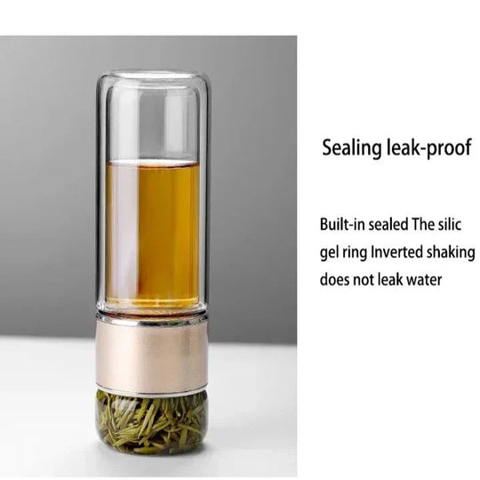 Double Wall Borosilicate Glass Tea Infuser Bottle, 430ml
