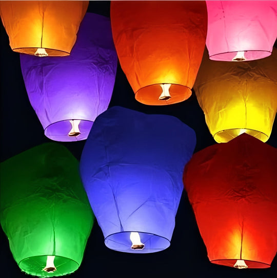 Hanging Paper Lanterns with Multicolour Decorative Design