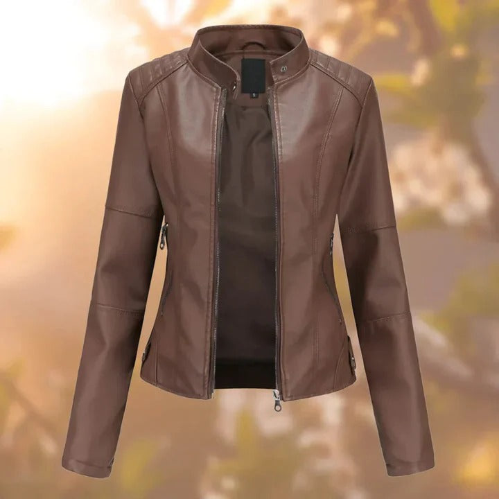 Women's Leather Jacket with Zipper Closure