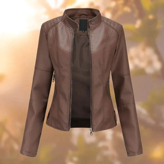 Women's Leather Jacket with Zipper Closure