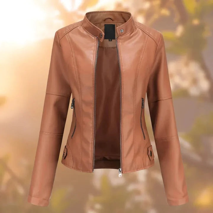 Women's Leather Jacket with Zipper Closure