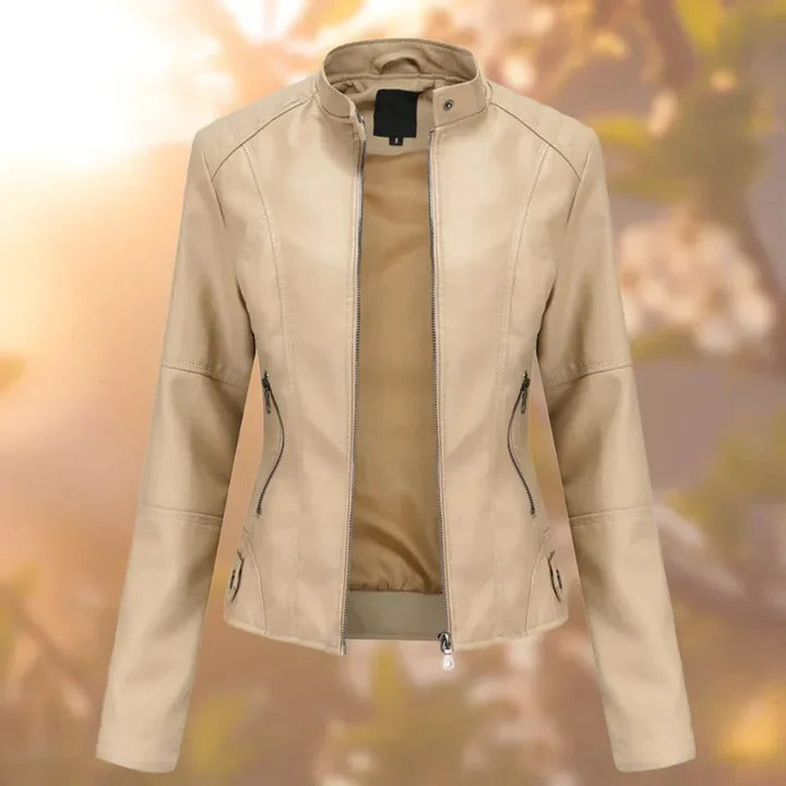 Women's Leather Jacket with Zipper Closure