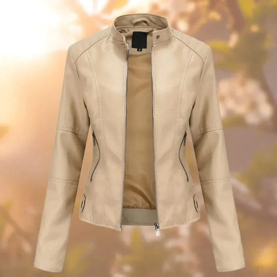 Women's Leather Jacket with Zipper Closure