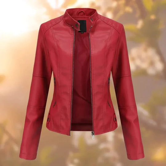 Women's Leather Jacket with Zipper Closure