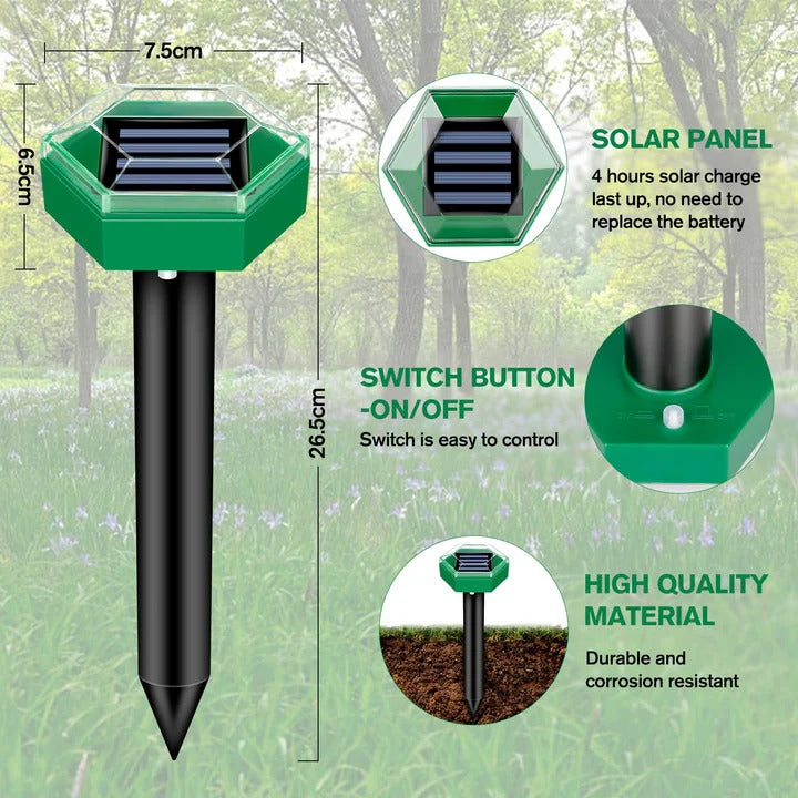 Solar Powered Ultrasonic Mole Repeller, Set of 4