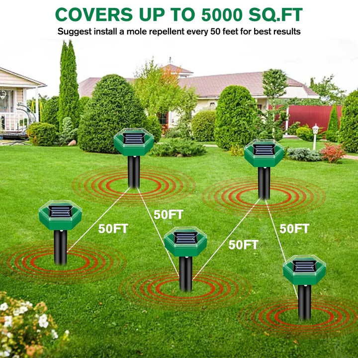 Solar Powered Ultrasonic Mole Repeller, Set of 4