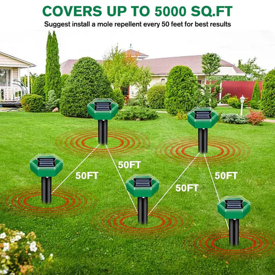 Solar Powered Ultrasonic Mole Repeller, Set of 4