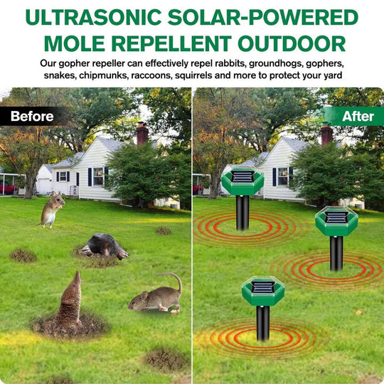 Solar Powered Ultrasonic Mole Repeller, Set of 4