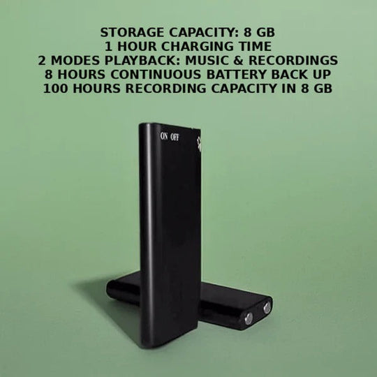 Compact Voice Activated Audio Recorder with Memory Storage