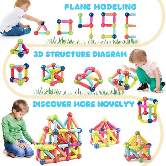Magnetic Building Sticks and Balls Toy Set for Kids, 98 Pieces