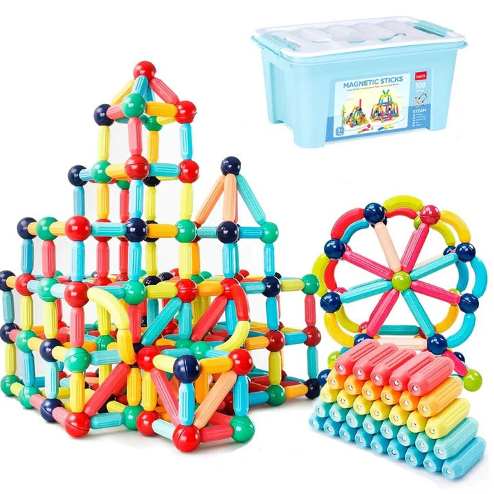 Magnetic Building Sticks and Balls Toy Set for Kids, 98 Pieces