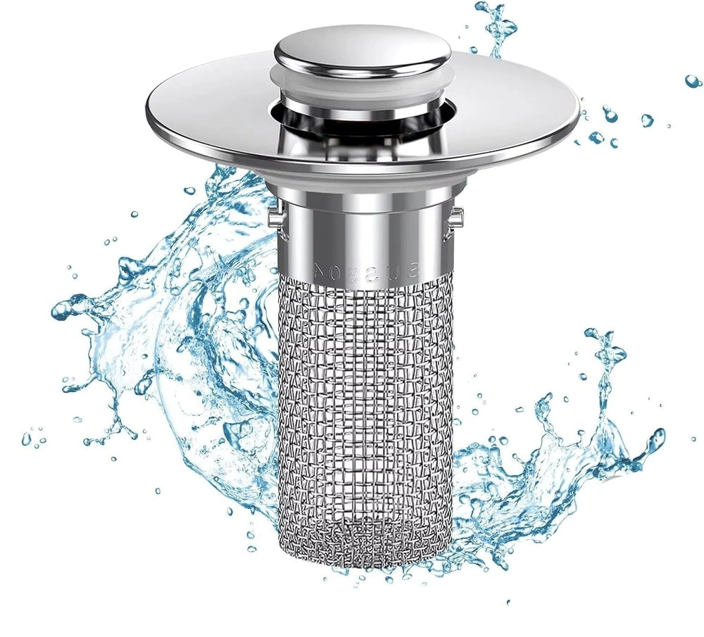 Pop-Up Sink Drain Plug with Hair and Debris Catcher for Bathroom and Kitchen