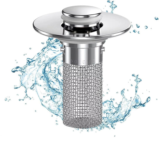 Pop-Up Sink Drain Plug with Hair and Debris Catcher for Bathroom and Kitchen