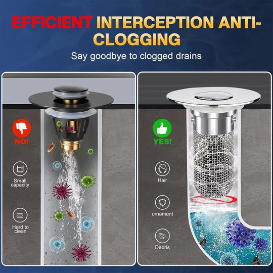 Pop-Up Sink Drain Plug with Hair and Debris Catcher for Bathroom and Kitchen