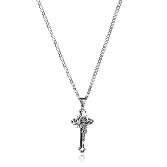 Celtic Cross Pendant Necklace, Double-Sided Engraved Medal with Metal Chain