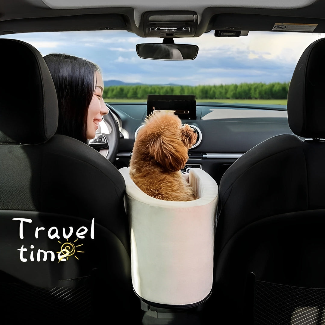 Compact Pet Travel Seat for Cars, Armrest Mount, Zipper Closure, Small Pets
