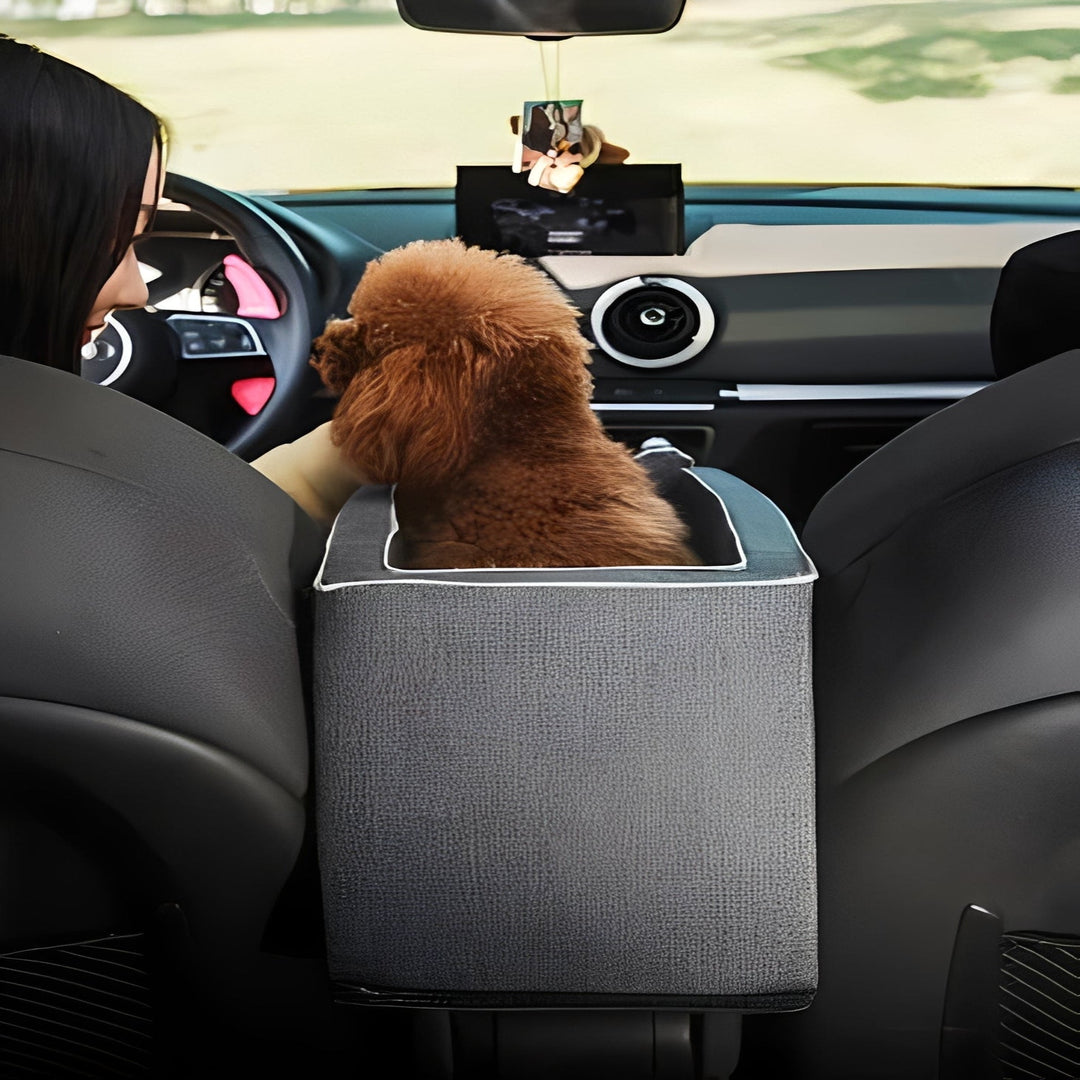 Compact Pet Travel Seat for Cars, Armrest Mount, Zipper Closure, Small Pets