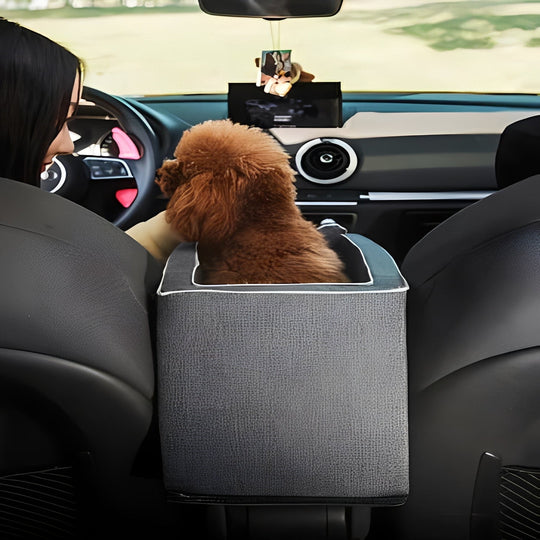 Compact Pet Travel Seat for Cars, Armrest Mount, Zipper Closure, Small Pets